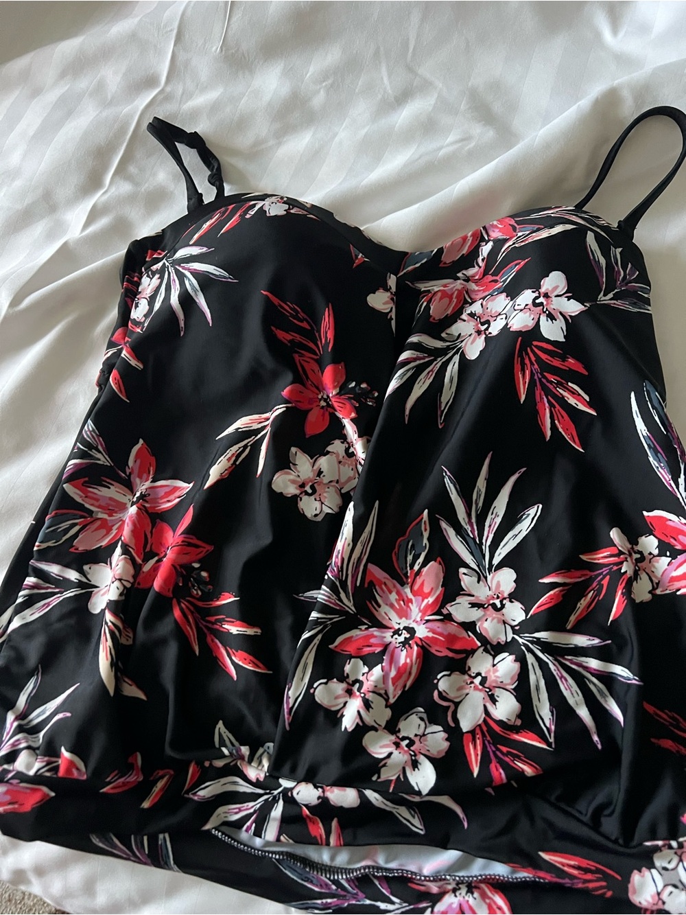 Bar III Black Floral Tankini with Pink & White Blooms